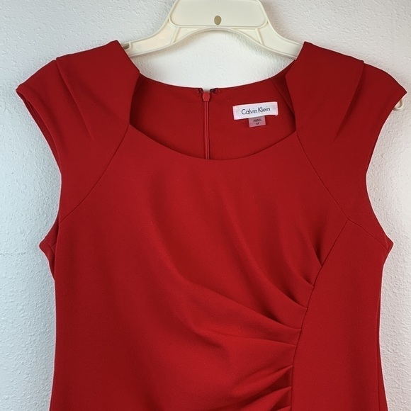 Calvin Klein ponte knit red tailored sheath square neck work cocktail dress EUC - Picture 3 of 10